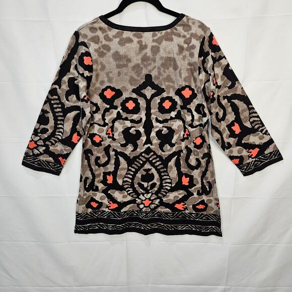 Raga [Sample] V Neck Blouse 3/4 Sleeve Tribal Leopard Size Small - Picture 2 of 7